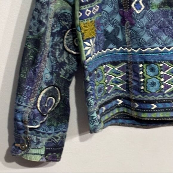 Chico’s | Women’s Mixed Artisan Blue Green Denim Jacket Coat - Picture 12 of 16